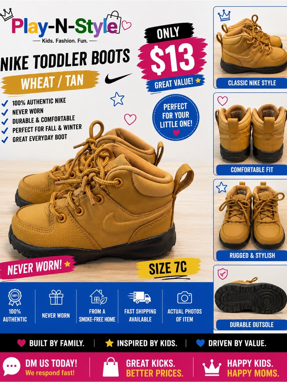 Nike Kids Wheat/Tan Toddler Boots